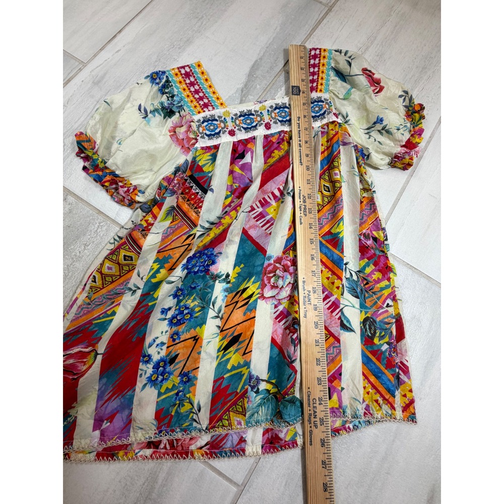 Johnny Was Tweety Mixed Print 100% Silk Blouse Embroidered Top Size XXS NWOT - Picture 5 of 7